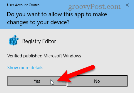 Kotak dialog Kontrol Akun Pengguna di Windows 10