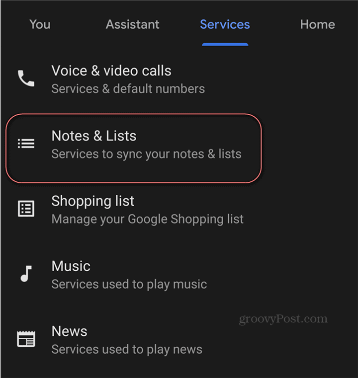 Daftar catatan pengaturan Google Assistant Google Keep
