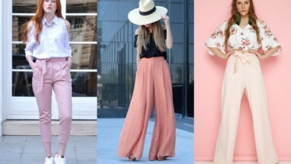4 kombinasi berbeda dengan celana paperbag merah muda 