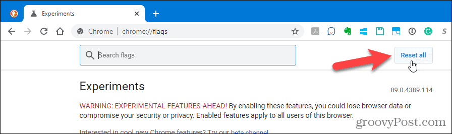 Klik Atur Ulang Semua di halaman pengaturan lanjutan Chrome