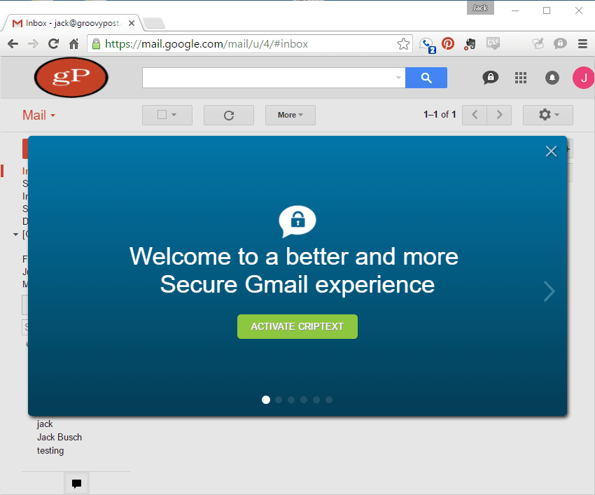 Criptext dipasang di gmail