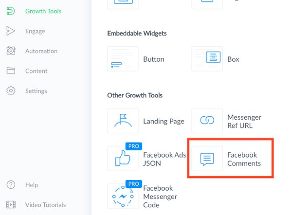 Pilih alat pertumbuhan Komentar Facebook.
