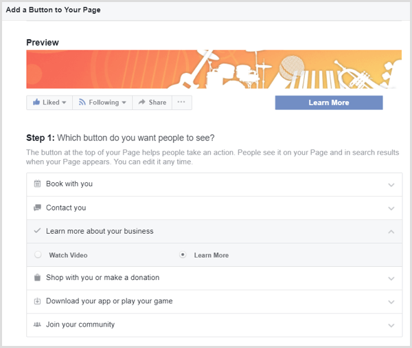 Facebook menambahkan tombol CTA ke halaman
