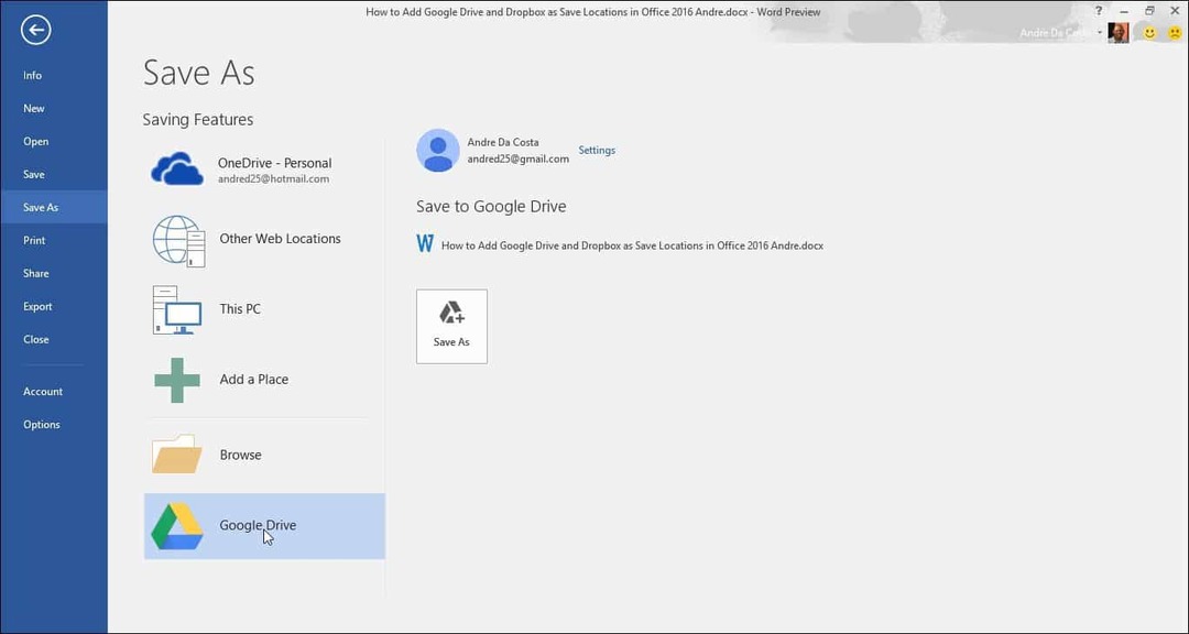 Tambahkan Google Drive dan Dropbox sebagai Simpan Lokasi di Microsoft Office