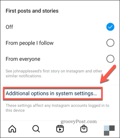 Buka pengaturan sistem untuk notifikasi di Instagram