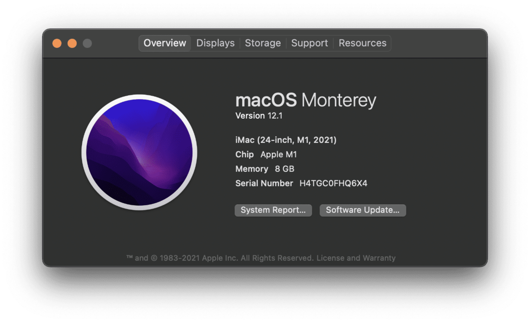 Halaman Tentang Mac Ini di iMac M1