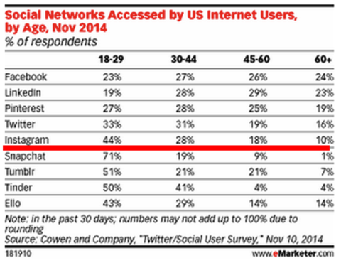 jejaring sosial diakses oleh pengguna AS oleh usia emarketer 2014