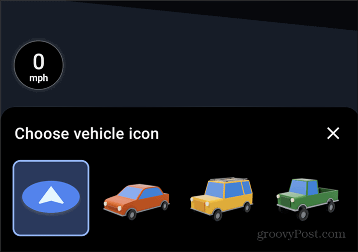Pilihan simbol mobil Google Maps