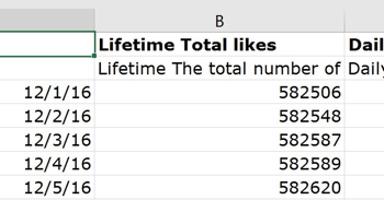 Kolom ini menunjukkan jumlah suka untuk halaman Facebook Anda.