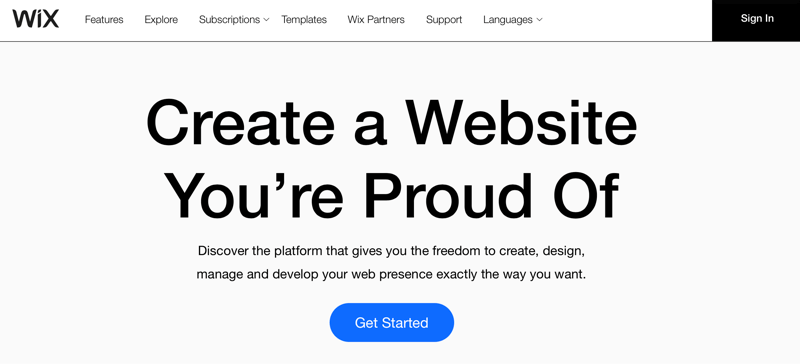 Judul Wix.com 'Buat situs web yang Anda banggakan'