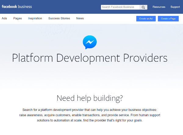 Direktori baru penyedia pengembangan platform Facebook adalah sumber daya bagi bisnis untuk menemukan penyedia yang berspesialisasi dalam membangun pengalaman di Messenger.