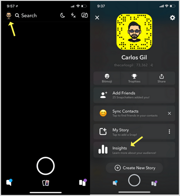 Snapchat Insights cara mengakses