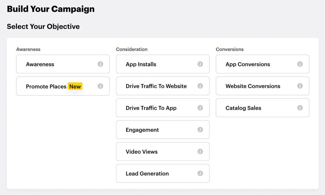 pilih tujuan untuk kampanye Snapchat Instant Create