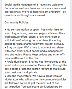 Berikut contoh aturan grup Facebook.