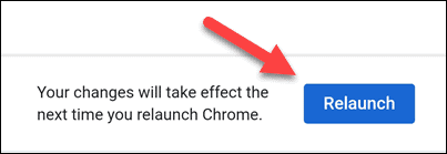 Tombol untuk meluncurkan kembali Chrome di perangkat seluler