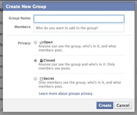 layar pengaturan grup facebook