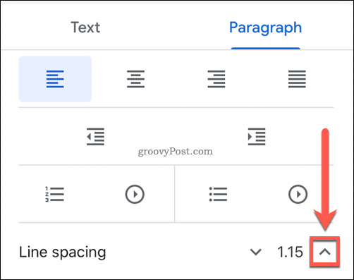 Opsi penspasian baris Google Documents