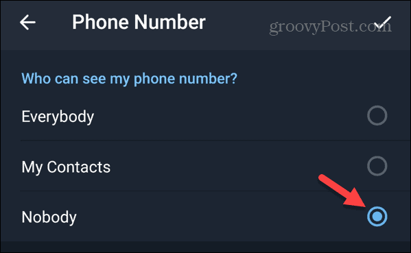 Tidak ada yang bisa melihat Nomor Telepon saya di Telegram di Android