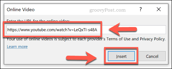 Memasukkan video online dengan URL di PowerPoint