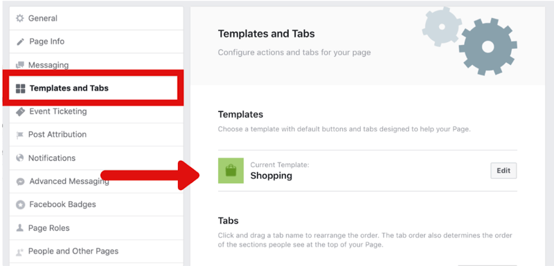 cara mengubah halaman Facebook ke template Belanja di Pengaturan