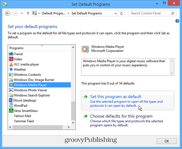 Jadikan Windows Media Player Default Anda di Windows 8