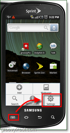 Pengaturan Android dari tombol menu eksternal