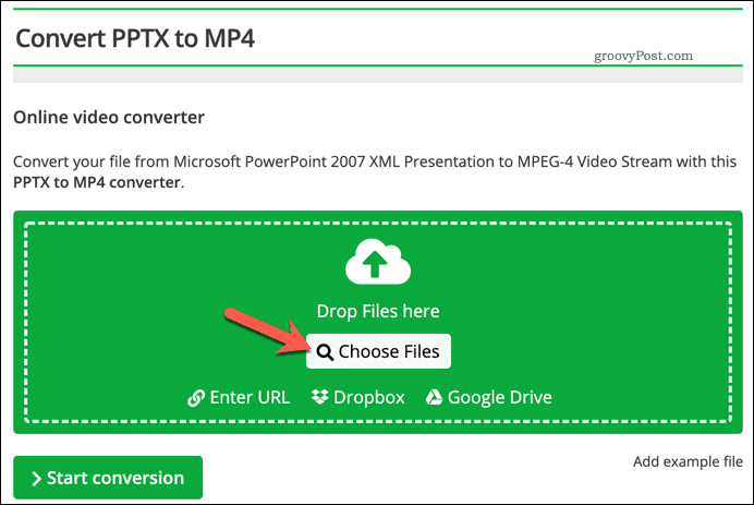Mengupload file untuk konversi dari PPTX ke video online