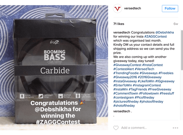 Pastikan untuk mengumumkan pemenang kontes selfie Instagram Anda.