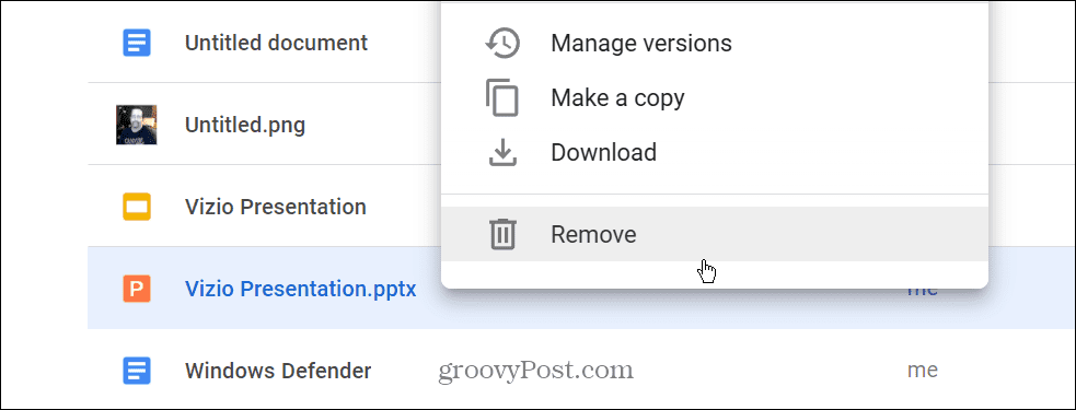 Hapus file PPTX dari Google Drive