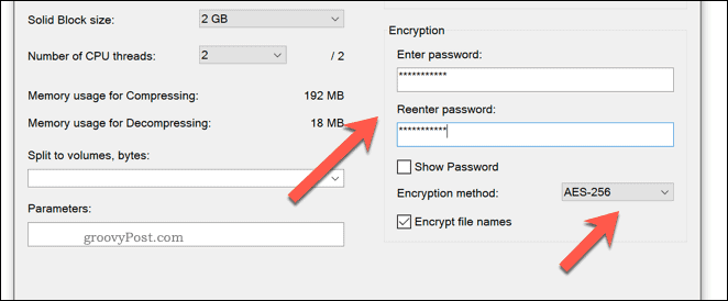 Metode enkripsi untuk file arsip 7zip di Windows 10