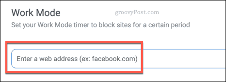 Menambahkan situs ke daftar blokir Mode Kerja BlockSite
