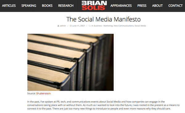 Saat Brian melihat potensi media sosial, ia menulis The Social Media Manifesto.