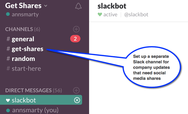 Slack memungkinkan Anda membuat saluran sehingga Anda dapat mengatur percakapan untuk berbagai kelompok karyawan.