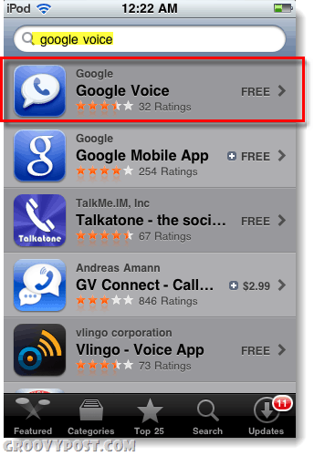 Google Voice di app store untuk ipod atau ipad