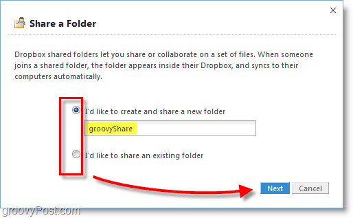 Tangkapan layar Dropbox - buat folder berbagi dropbox baru
