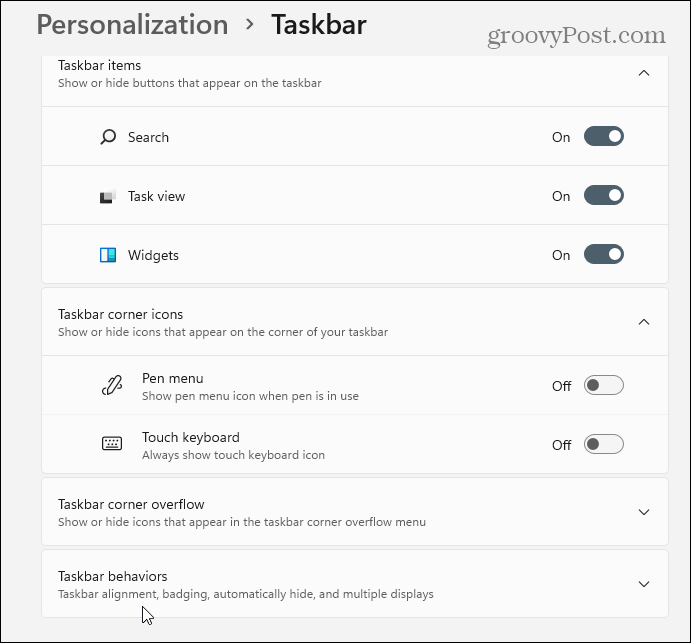 Pengaturan Perilaku Taskbar Windows 11