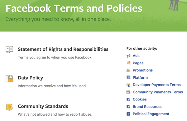 Facebook menguraikan semua Ketentuan dan Kebijakan yang perlu Anda ketahui.
