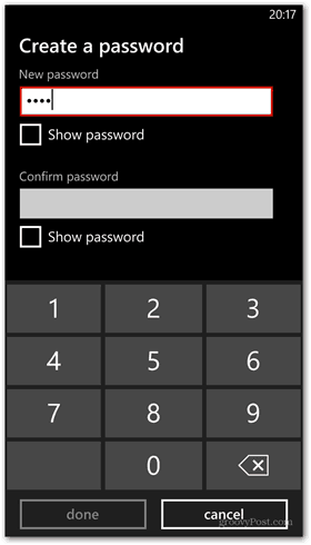 Windows Phone 8 menyesuaikan kata sandi layar kunci