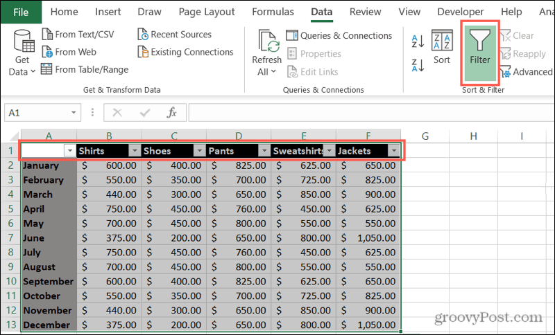 Aktifkan Filter di Excel