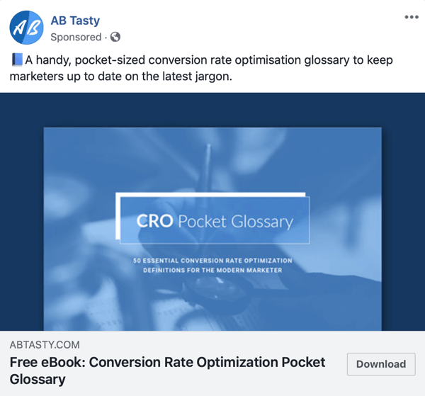 Teknik iklan Facebook yang memberikan hasil, misalnya dengan AB Tasty menawarkan konten gratis
