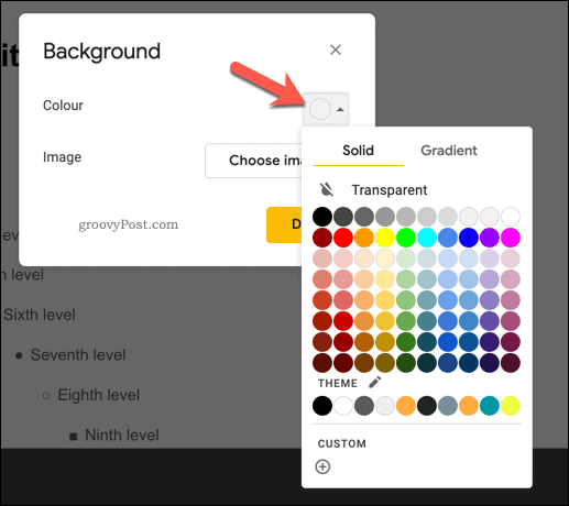 Menambahkan warna latar belakang ke slide master di Google Slides