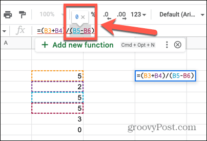 hasil google sheets div 0