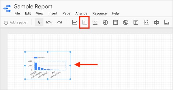 Klik ikon untuk elemen yang ingin Anda buat dan gambar kotak di laporan Anda.