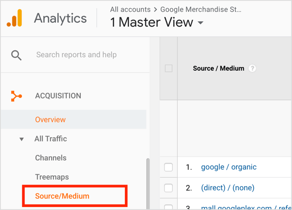 Buka Google Analytics dan buka Akuisisi> Semua Lalu Lintas> Sumber / Media.