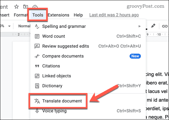 Menerjemahkan dokumen di Google Dokumen