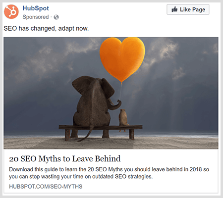 Iklan branding berbagi konten bermanfaat seperti iklan HubSpot ini tentang 20 mitos SEO untuk ditinggalkan.