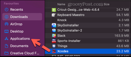 seret xcodes ke folder aplikasi