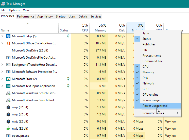 Tambahkan Kolom Power Monitor Windows 10 1809