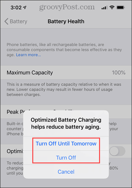 Matikan opsi Pengisian Baterai yang Dioptimalkan pada iPhone