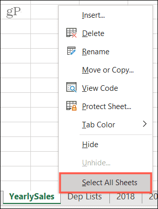 Pilih Semua Lembar di Excel